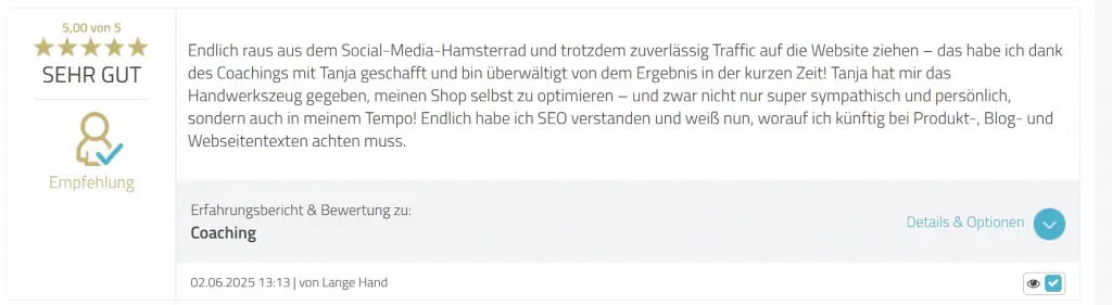 Kundenfeedback Franzi von Lange Hand Coaching